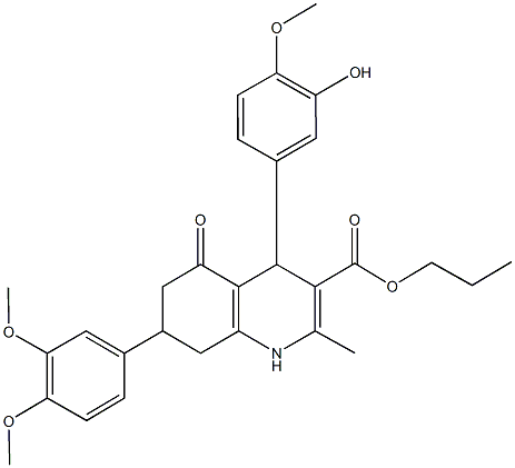 propyl 7-(3,4-dimethoxyphenyl)-4-(3-hydroxy-4-methoxyphenyl)-2-methyl-5-oxo-1,4,5,6,7,8-hexahydro-3-quinolinecarboxylate,333308-99-9,结构式