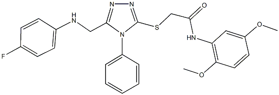 N-(2,5-dimethoxyphenyl)-2-({5-[(4-fluoroanilino)methyl]-4-phenyl-4H-1,2,4-triazol-3-yl}sulfanyl)acetamide 化学構造式