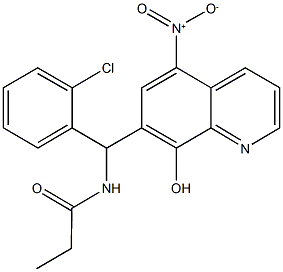 N-((2-chlorophenyl){8-hydroxy-5-nitro-7-quinolinyl}methyl)propanamide Struktur