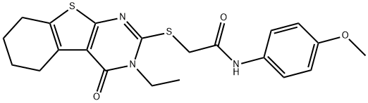 2-[(3-ethyl-4-oxo-3,4,5,6,7,8-hexahydro[1]benzothieno[2,3-d]pyrimidin-2-yl)sulfanyl]-N-(4-methoxyphenyl)acetamide 化学構造式