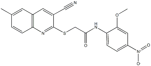 2-[(3-cyano-6-methylquinolin-2-yl)sulfanyl]-N-[4-nitro-2-(methyloxy)phenyl]acetamide 结构式