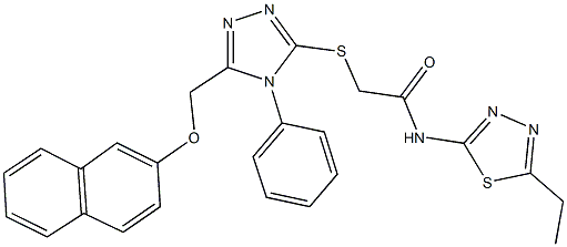 N-(5-ethyl-1,3,4-thiadiazol-2-yl)-2-({5-[(2-naphthyloxy)methyl]-4-phenyl-4H-1,2,4-triazol-3-yl}sulfanyl)acetamide 化学構造式