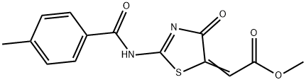methyl (2-[(4-methylbenzoyl)amino]-4-oxo-1,3-thiazol-5(4H)-ylidene)acetate,333326-02-6,结构式