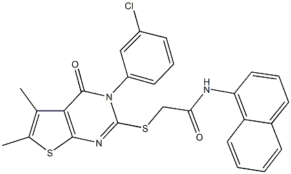 2-{[3-(3-chlorophenyl)-5,6-dimethyl-4-oxo-3,4-dihydrothieno[2,3-d]pyrimidin-2-yl]sulfanyl}-N-(1-naphthyl)acetamide,333328-47-5,结构式