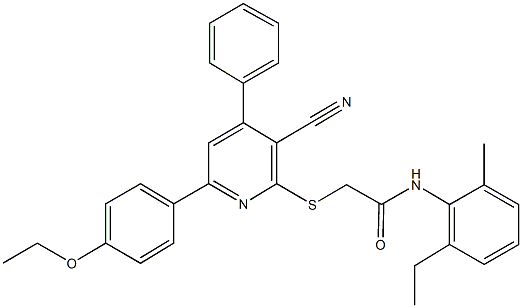 2-{[3-cyano-6-(4-ethoxyphenyl)-4-phenyl-2-pyridinyl]sulfanyl}-N-(2-ethyl-6-methylphenyl)acetamide,333328-61-3,结构式
