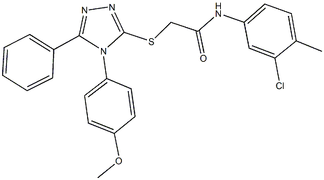 N-(3-chloro-4-methylphenyl)-2-{[4-(4-methoxyphenyl)-5-phenyl-4H-1,2,4-triazol-3-yl]sulfanyl}acetamide 化学構造式