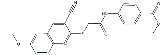 methyl 4-({[(3-cyano-6-ethoxy-2-quinolinyl)sulfanyl]acetyl}amino)benzoate Struktur