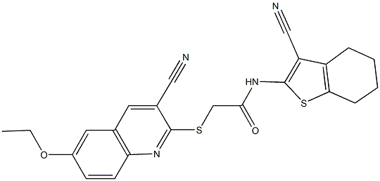 2-[(3-cyano-6-ethoxy-2-quinolinyl)sulfanyl]-N-(3-cyano-4,5,6,7-tetrahydro-1-benzothien-2-yl)acetamide Structure