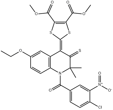 dimethyl 2-(1-{4-chloro-3-nitrobenzoyl}-6-ethoxy-2,2-dimethyl-3-thioxo-2,3-dihydro-4(1H)-quinolinylidene)-1,3-dithiole-4,5-dicarboxylate Structure