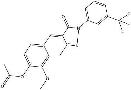 2-methoxy-4-({3-methyl-5-oxo-1-[3-(trifluoromethyl)phenyl]-1,5-dihydro-4H-pyrazol-4-ylidene}methyl)phenyl acetate 化学構造式