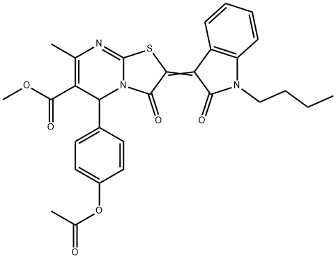 methyl 5-[4-(acetyloxy)phenyl]-2-(1-butyl-2-oxo-1,2-dihydro-3H-indol-3-ylidene)-7-methyl-3-oxo-2,3-dihydro-5H-[1,3]thiazolo[3,2-a]pyrimidine-6-carboxylate Structure