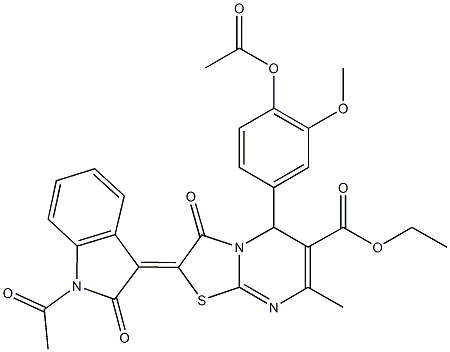ethyl 2-(1-acetyl-2-oxo-1,2-dihydro-3H-indol-3-ylidene)-5-[4-(acetyloxy)-3-methoxyphenyl]-7-methyl-3-oxo-2,3-dihydro-5H-[1,3]thiazolo[3,2-a]pyrimidine-6-carboxylate,333345-07-6,结构式