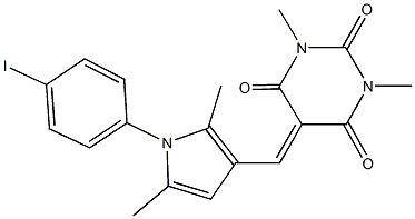 5-{[1-(4-iodophenyl)-2,5-dimethyl-1H-pyrrol-3-yl]methylene}-1,3-dimethyl-2,4,6(1H,3H,5H)-pyrimidinetrione Struktur