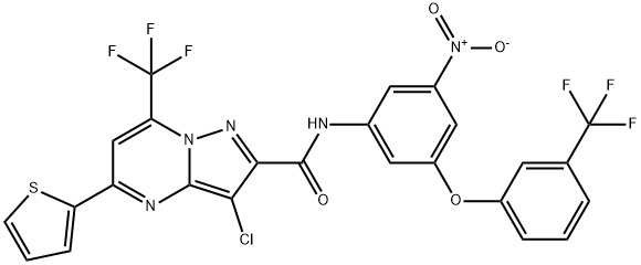 3-chloro-N-{3-nitro-5-[3-(trifluoromethyl)phenoxy]phenyl}-5-(2-thienyl)-7-(trifluoromethyl)pyrazolo[1,5-a]pyrimidine-2-carboxamide Structure