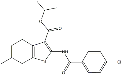 isopropyl 2-[(4-chlorobenzoyl)amino]-6-methyl-4,5,6,7-tetrahydro-1-benzothiophene-3-carboxylate 化学構造式