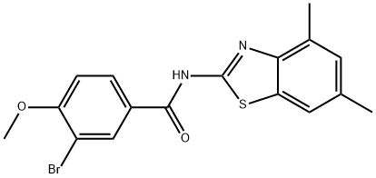 3-bromo-N-(4,6-dimethyl-1,3-benzothiazol-2-yl)-4-methoxybenzamide 结构式