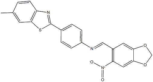 2-{4-[({6-nitro-1,3-benzodioxol-5-yl}methylene)amino]phenyl}-6-methyl-1,3-benzothiazole 结构式