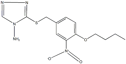 4-amino-3-({4-butoxy-3-nitrobenzyl}sulfanyl)-4H-1,2,4-triazole 化学構造式