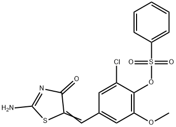 2-chloro-4-[(2-imino-4-oxo-1,3-thiazolidin-5-ylidene)methyl]-6-methoxyphenyl benzenesulfonate Structure