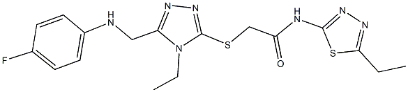 2-({4-ethyl-5-[(4-fluoroanilino)methyl]-4H-1,2,4-triazol-3-yl}sulfanyl)-N-(5-ethyl-1,3,4-thiadiazol-2-yl)acetamide 结构式