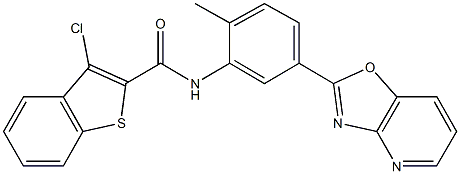 3-chloro-N-(2-methyl-5-[1,3]oxazolo[4,5-b]pyridin-2-ylphenyl)-1-benzothiophene-2-carboxamide Struktur
