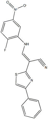 3-{2-fluoro-5-nitroanilino}-2-(4-phenyl-1,3-thiazol-2-yl)acrylonitrile Struktur