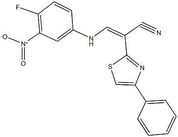 3-{4-fluoro-3-nitroanilino}-2-(4-phenyl-1,3-thiazol-2-yl)acrylonitrile 化学構造式