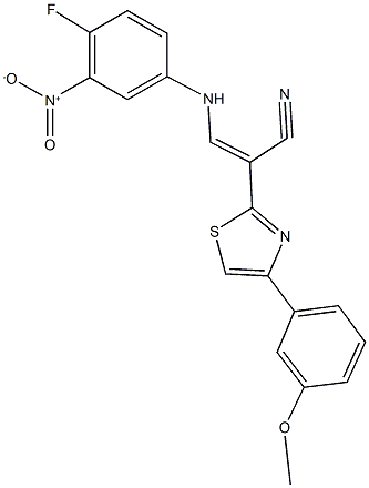 3-{4-fluoro-3-nitroanilino}-2-[4-(3-methoxyphenyl)-1,3-thiazol-2-yl]acrylonitrile Struktur