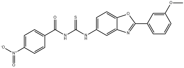 N-{4-nitrobenzoyl}-N'-[2-(3-methoxyphenyl)-1,3-benzoxazol-5-yl]thiourea Struktur