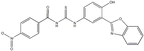 N-[3-(1,3-benzoxazol-2-yl)-4-hydroxyphenyl]-N'-{4-nitrobenzoyl}thiourea 化学構造式