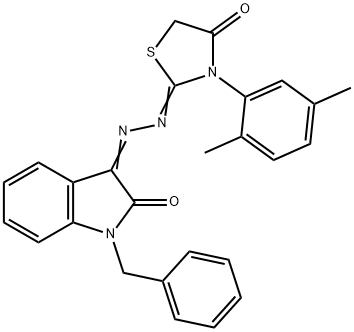 1-benzyl-1H-indole-2,3-dione 3-{[3-(2,5-dimethylphenyl)-4-oxo-1,3-thiazolidin-2-ylidene]hydrazone} Structure