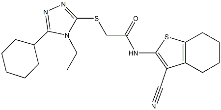 N-(3-cyano-4,5,6,7-tetrahydro-1-benzothien-2-yl)-2-[(5-cyclohexyl-4-ethyl-4H-1,2,4-triazol-3-yl)sulfanyl]acetamide 化学構造式