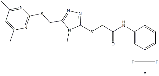 2-[(5-{[(4,6-dimethyl-2-pyrimidinyl)sulfanyl]methyl}-4-methyl-4H-1,2,4-triazol-3-yl)sulfanyl]-N-[3-(trifluoromethyl)phenyl]acetamide Struktur