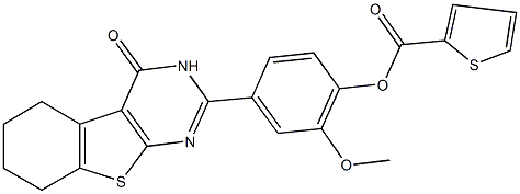 2-methoxy-4-(4-oxo-3,4,5,6,7,8-hexahydro[1]benzothieno[2,3-d]pyrimidin-2-yl)phenyl 2-thiophenecarboxylate 结构式