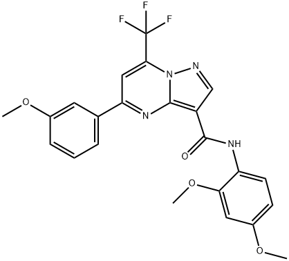N-[2,4-bis(methyloxy)phenyl]-5-[3-(methyloxy)phenyl]-7-(trifluoromethyl)pyrazolo[1,5-a]pyrimidine-3-carboxamide Struktur