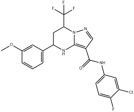 N-(3-chloro-4-fluorophenyl)-5-[3-(methyloxy)phenyl]-7-(trifluoromethyl)-4,5,6,7-tetrahydropyrazolo[1,5-a]pyrimidine-3-carboxamide Struktur