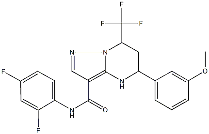 N-(2,4-difluorophenyl)-5-[3-(methyloxy)phenyl]-7-(trifluoromethyl)-4,5,6,7-tetrahydropyrazolo[1,5-a]pyrimidine-3-carboxamide Struktur