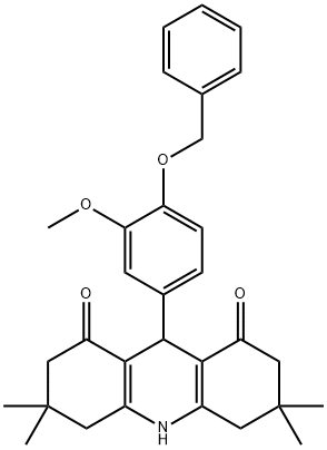 9-[4-(benzyloxy)-3-methoxyphenyl]-3,3,6,6-tetramethyl-3,4,6,7,9,10-hexahydro-1,8(2H,5H)-acridinedione 化学構造式