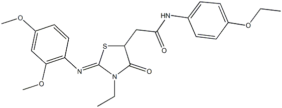 2-{2-[(2,4-dimethoxyphenyl)imino]-3-ethyl-4-oxo-1,3-thiazolidin-5-yl}-N-(4-ethoxyphenyl)acetamide 化学構造式