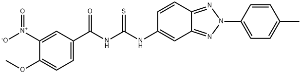 N-{3-nitro-4-methoxybenzoyl}-N'-[2-(4-methylphenyl)-2H-1,2,3-benzotriazol-5-yl]thiourea Struktur