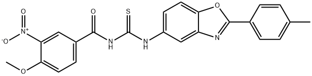 N-{3-nitro-4-methoxybenzoyl}-N'-[2-(4-methylphenyl)-1,3-benzoxazol-5-yl]thiourea 化学構造式