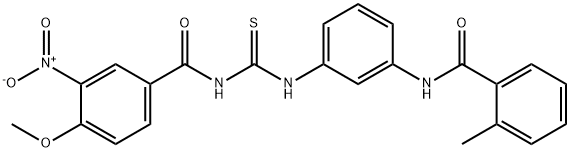 N-(3-{[({3-nitro-4-methoxybenzoyl}amino)carbothioyl]amino}phenyl)-2-methylbenzamide 结构式