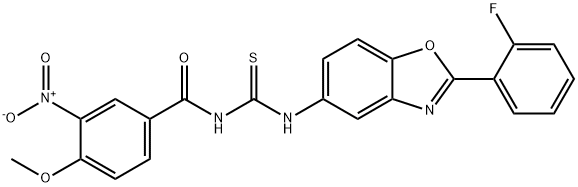 N-[2-(2-fluorophenyl)-1,3-benzoxazol-5-yl]-N'-{3-nitro-4-methoxybenzoyl}thiourea Structure