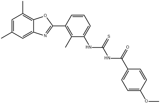 N-[3-(5,7-dimethyl-1,3-benzoxazol-2-yl)-2-methylphenyl]-N'-(4-methoxybenzoyl)thiourea Structure