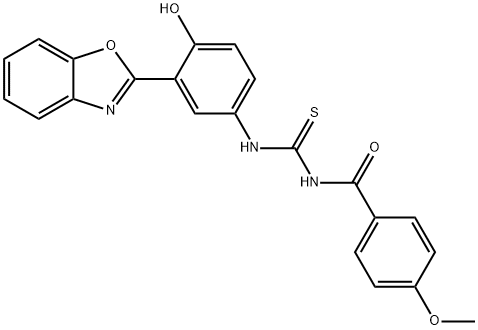 N-[3-(1,3-benzoxazol-2-yl)-4-hydroxyphenyl]-N'-(4-methoxybenzoyl)thiourea Struktur