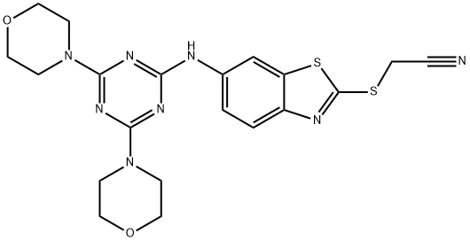 [(6-{[4,6-di(4-morpholinyl)-1,3,5-triazin-2-yl]amino}-1,3-benzothiazol-2-yl)sulfanyl]acetonitrile 结构式