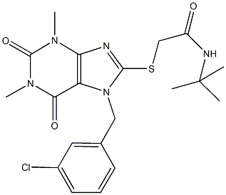 N-(tert-butyl)-2-{[7-(3-chlorobenzyl)-1,3-dimethyl-2,6-dioxo-2,3,6,7-tetrahydro-1H-purin-8-yl]sulfanyl}acetamide Struktur