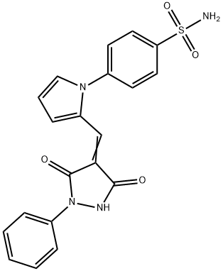 4-{2-[(3,5-dioxo-1-phenyl-4-pyrazolidinylidene)methyl]-1H-pyrrol-1-yl}benzenesulfonamide Structure