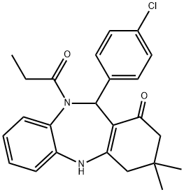 11-(4-chlorophenyl)-3,3-dimethyl-10-propionyl-2,3,4,5,10,11-hexahydro-1H-dibenzo[b,e][1,4]diazepin-1-one,333746-29-5,结构式