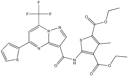 diethyl 3-methyl-5-({[5-(2-thienyl)-7-(trifluoromethyl)pyrazolo[1,5-a]pyrimidin-3-yl]carbonyl}amino)-2,4-thiophenedicarboxylate Structure